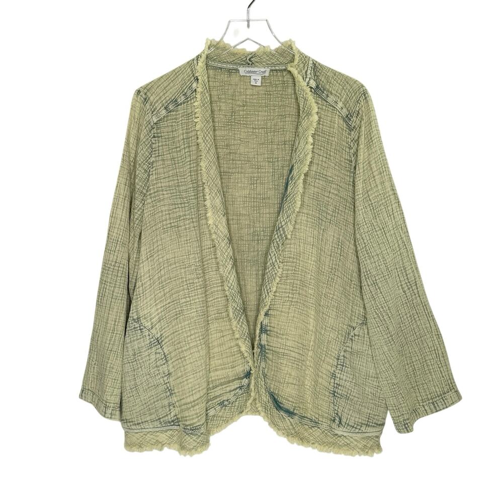 Coldwater Creek Multi Tonal Green Textured Open Front Cardigan 1X Boho Lagenlook